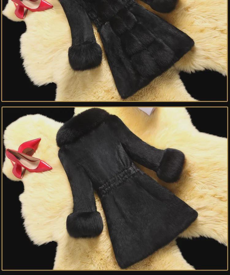 Nový dámský slim kabát střední délky s límcem z liščí kožešiny, korejská imitace norka na podzim a zimu