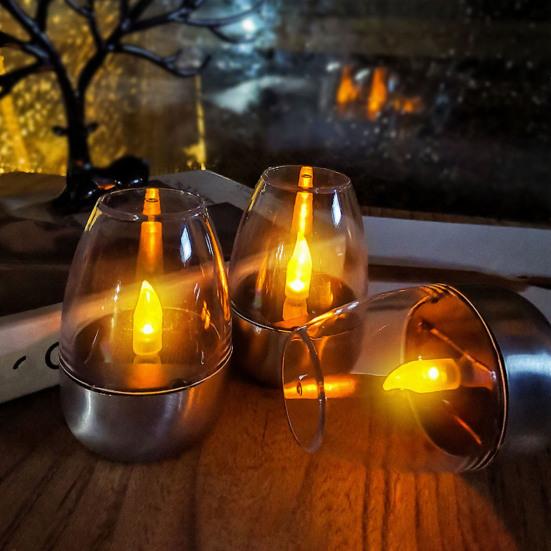 Solar Candle Light Waterproof Solar Powered Tea Light Realistic Flickering Flameless LED Kerosene Lantern for Patio Garden Porch Tabletop Indoor
