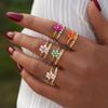 Exquisite Colorful Zircon Flower Design Stainless Steel Rings Gold Plated Waterproof Jewelry For Daily Wear Vacation Seaside
