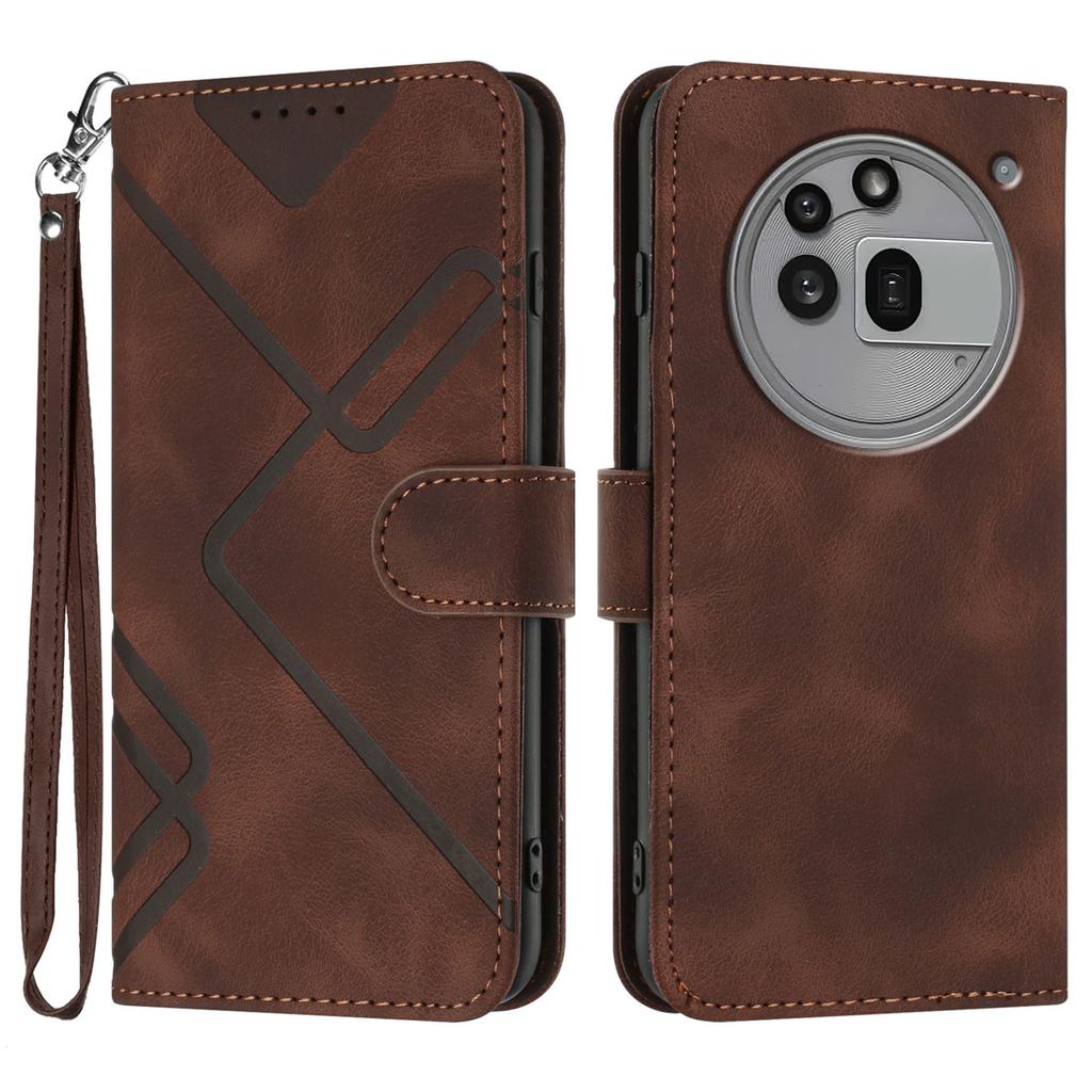 For Nothing Phone (3a) Pro Wallet Case Line Imprinted PU Leather Phone Cover with Strap