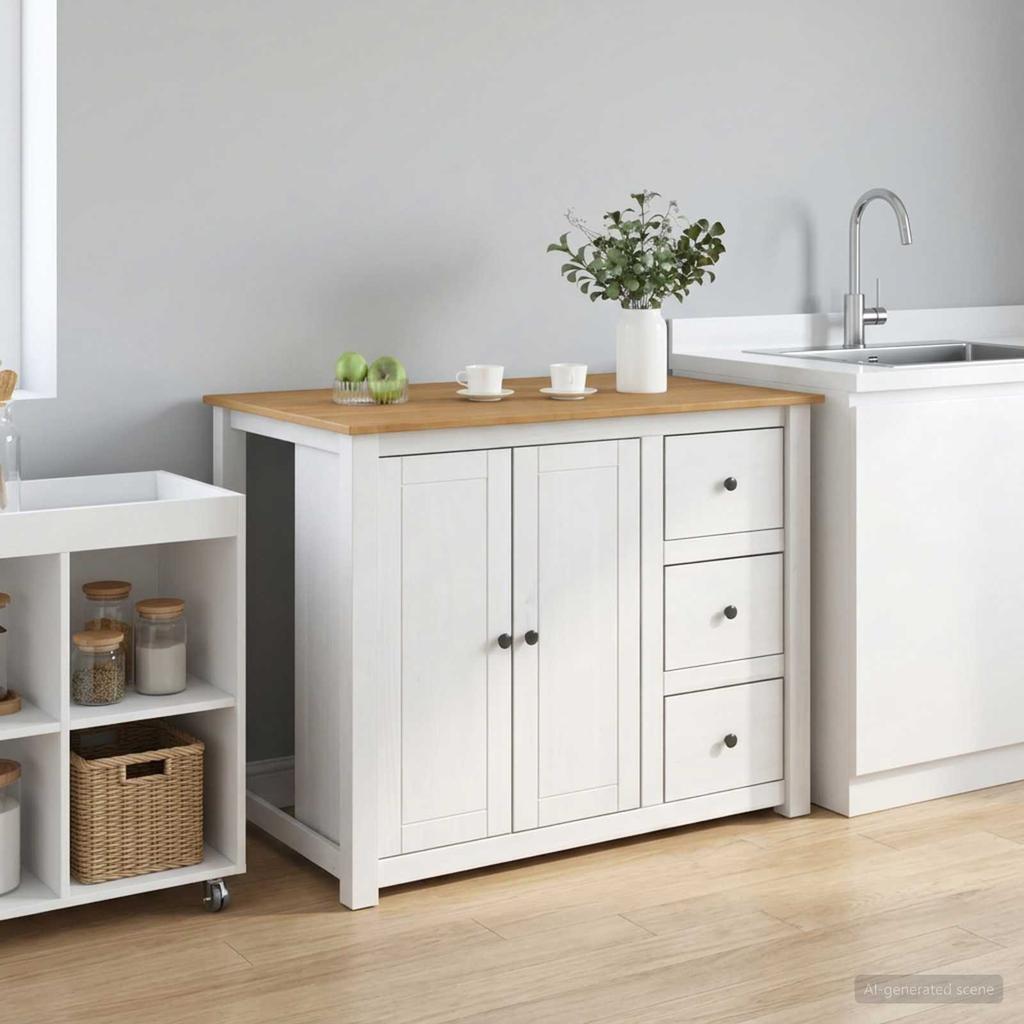 Kitchen Trolley PANAMA 2 pcs White and Honey Wax Finish 112 x 77 x 90 cm