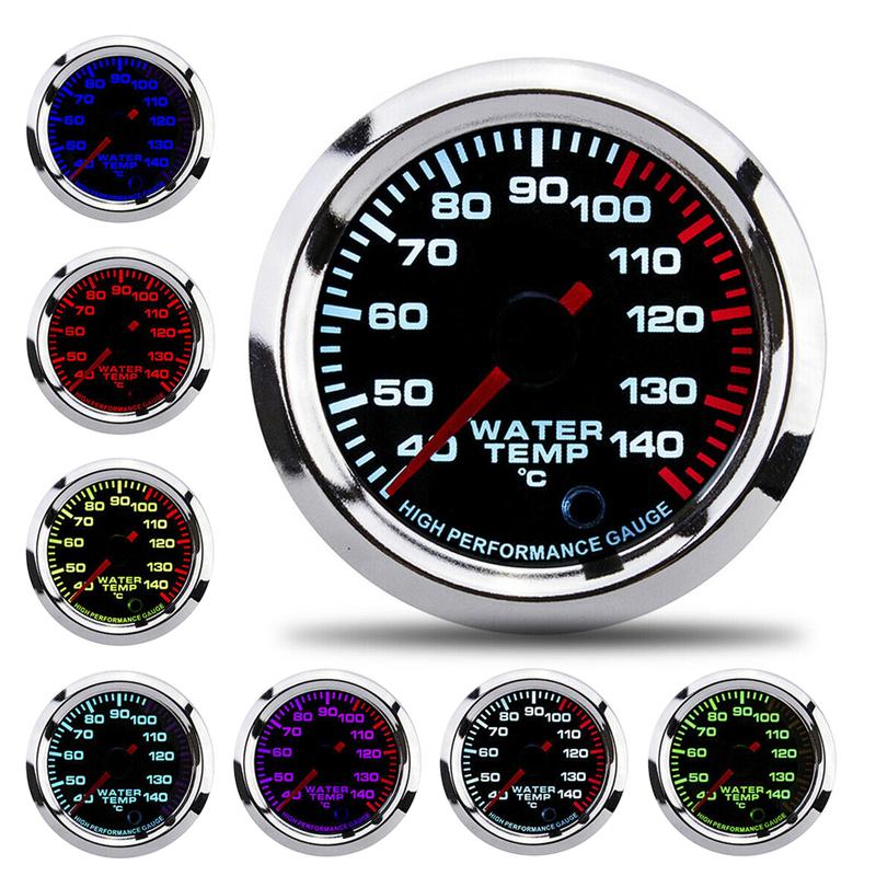Water Temp Gauge Temperature Meter 7 Color LED Display 52mm 12V W/Sensor 40-140℃ Water Temp Sensor Gauge
