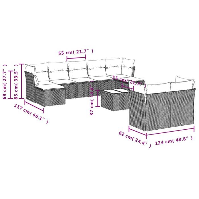 VidaXL Garden Lounge Set with Cushions 10 Pcs, Patio Sofas, Patio Furniture Set, Outdoor Furniture, Black 3218315