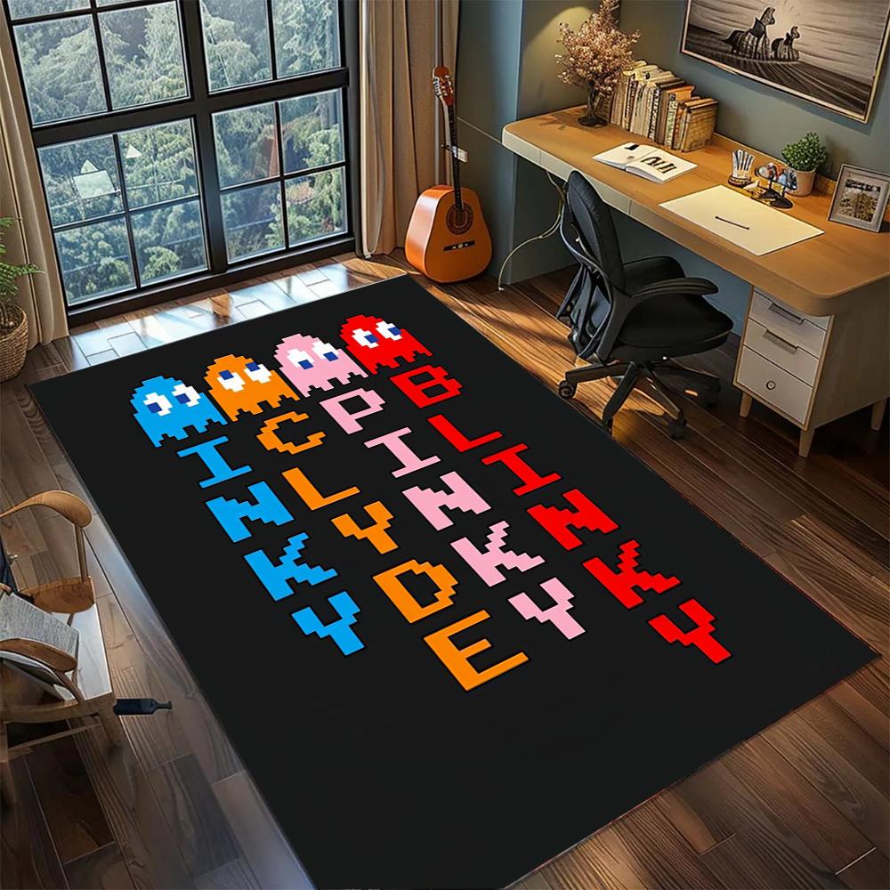 Classic Pac-Man Arcade Retro Pixel Game Rug Carpet Large Area Rug Non Slip Washable Floor Mat Gamer Room Bedroom Home Decor