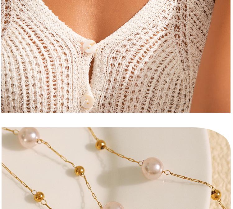 Light Pink Pearl Stainless Steel Necklace – European & American Style Women's Luxury Korean-Inspired High-End Jewelry