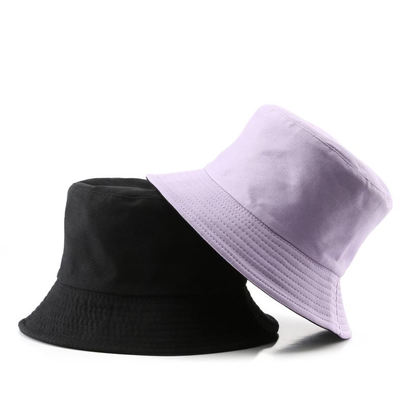 New Men Women Black Solid Bucket Hat Two Side Wear Unisex Simple Bob Caps Hip Hop Gorros Panama Cap Beach Fishing Boonie Sunhat