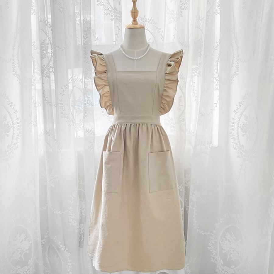 Cross Back Apron Kitchen Apron Ruffled with Pockets for Chef Gardening Pink Work Women with Big Pinafore Dress Cooking Baking