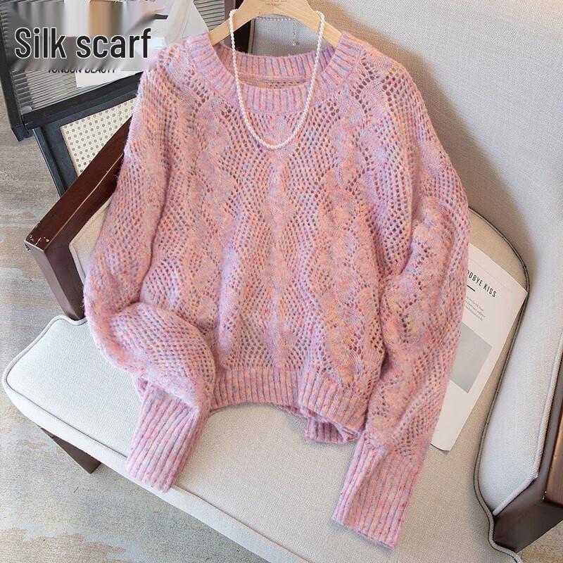 

Women s Round Neck Drop Shoulder Hollow Knit Sweater M
