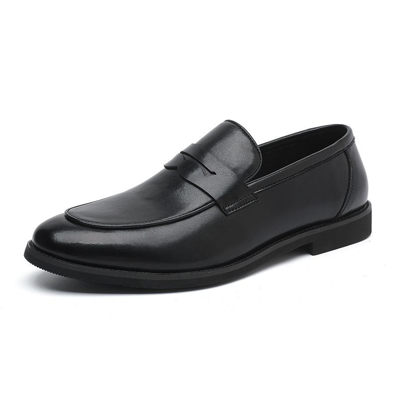Summer men's shoes leather penny loafers men's business British casual leather shoes black one-pedal beanie shoes large size