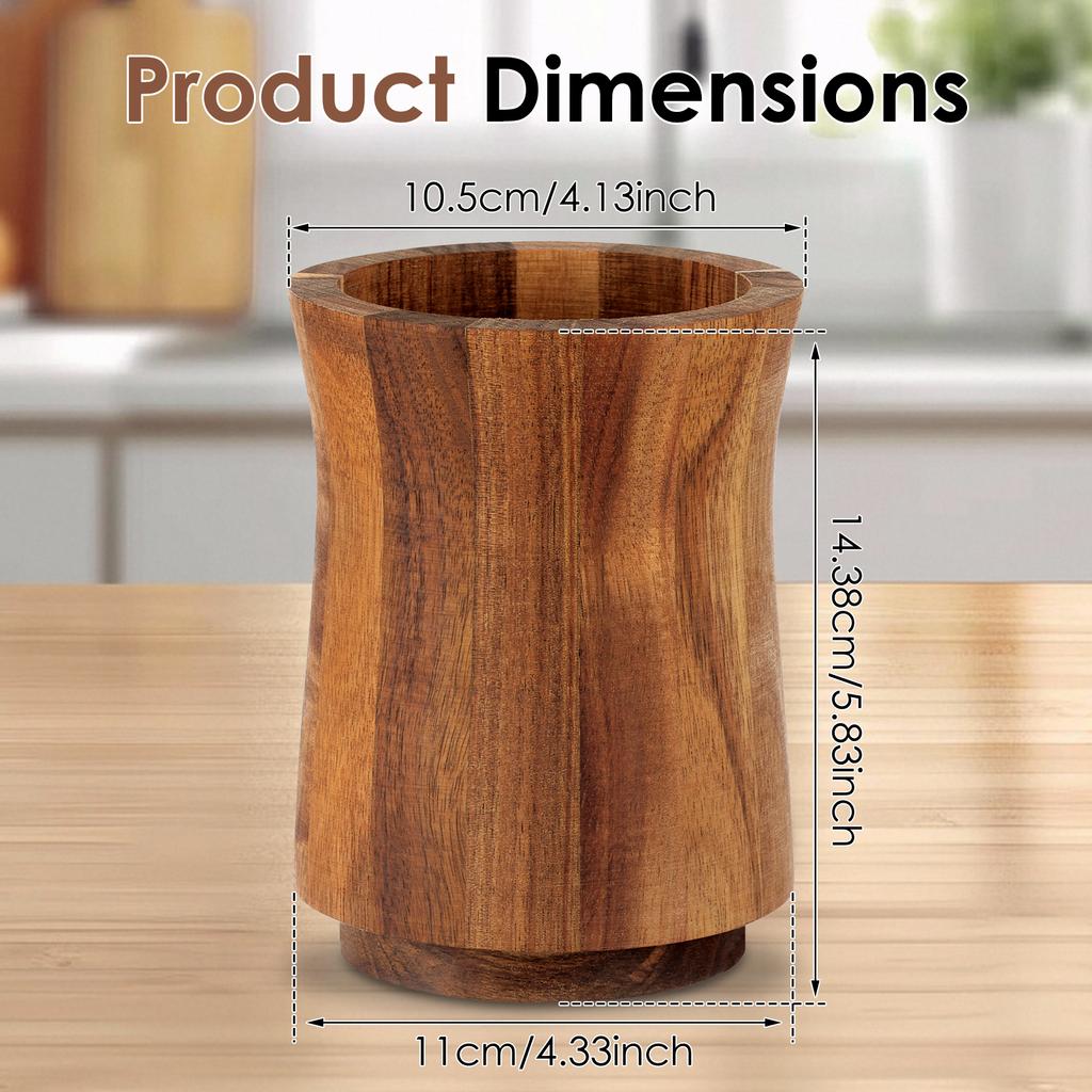 360° Rotating Utensil Holder Wood Kitchen Tableware Storage Holder Nonslip Countertop Organizer for Home Cooking Tool Organizer