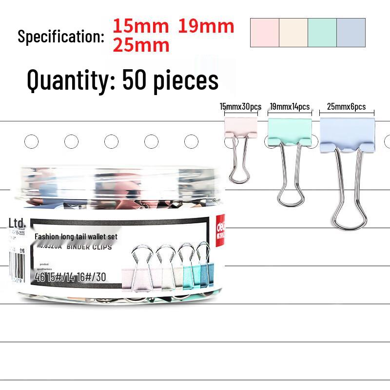 Deli 8520A Assorted Metal Binder & Butterfly Clips (50 Pcs)