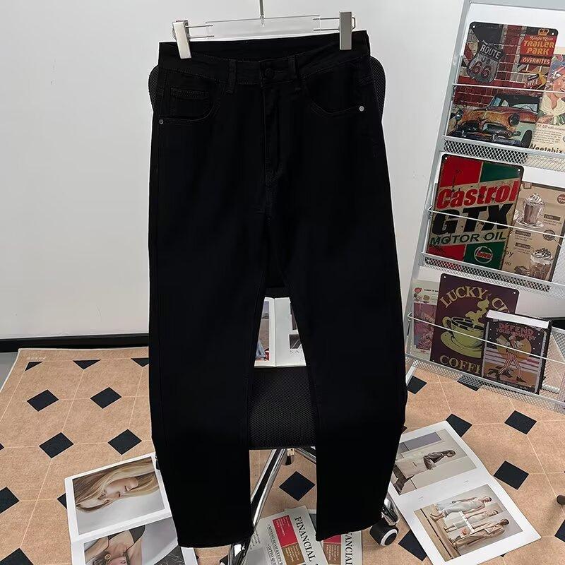 Solid Color Jeans Men's Versatile Trendy Casual Pants Stretch Slim Straight Thickened Long Pants