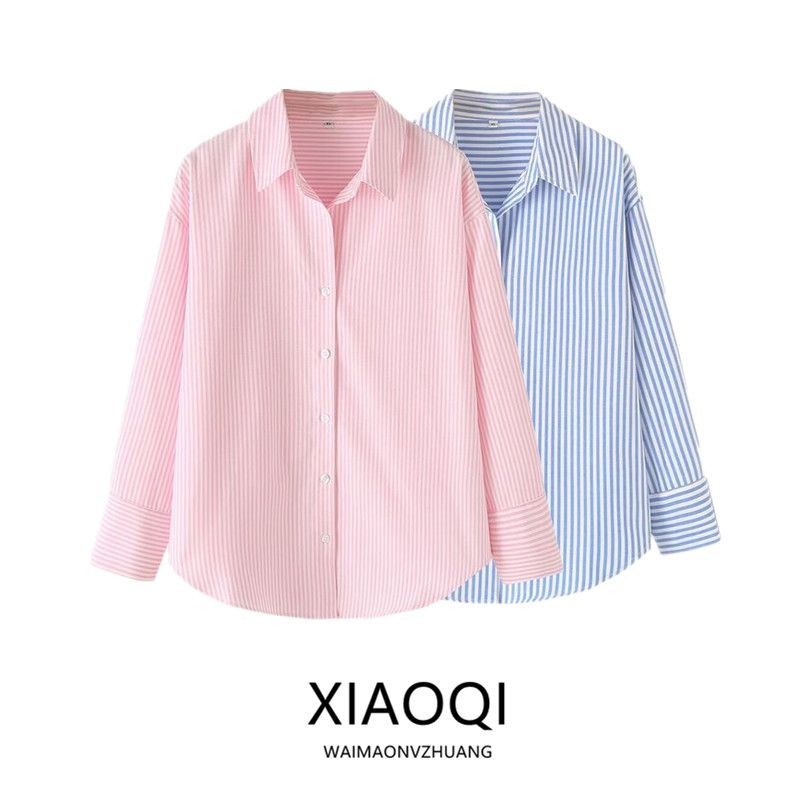 Fashion Style 2024 Summer New Product Women's Clothes Easiest for Match Loose Pure Cotton Stripes Poplin Shirt Tops 4387094
