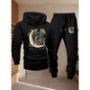 Dragon Moon Pattern Printed Hoodie Sport Set Drawstring Hoodie Versatile Running Pants Sport Two Piece Set Street Style