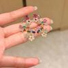 Sweet Shining Flower Earrings Colored Sweet Ear Clips Fashion Rhinestone Flower Earrings  Women