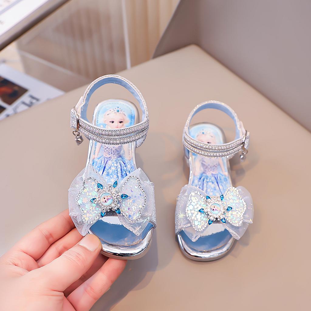 Kids Crystal Sandals for Girls 2025 Summer Non-slip Soft Sole Toddler Princess Shoes with Shiny Rhinestone Bow Elegant Dress-Up