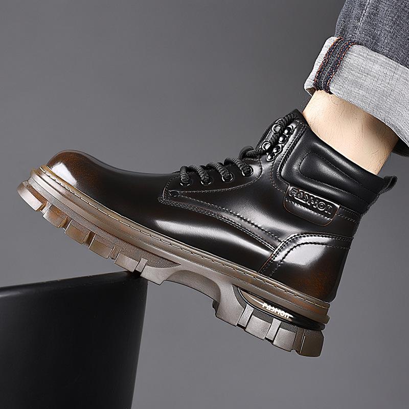 FashionAutumn Winter Leather High-top Platform Men's Boots Designer British Warm Velvet Men Ankle Boots Fashion Retro Male Work Shoes