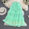 Elastic Waist Fairy Mesh Cake Skirt A-Line Skirt Summer Korean Version High Waist Slim All-Match Midi Skirt