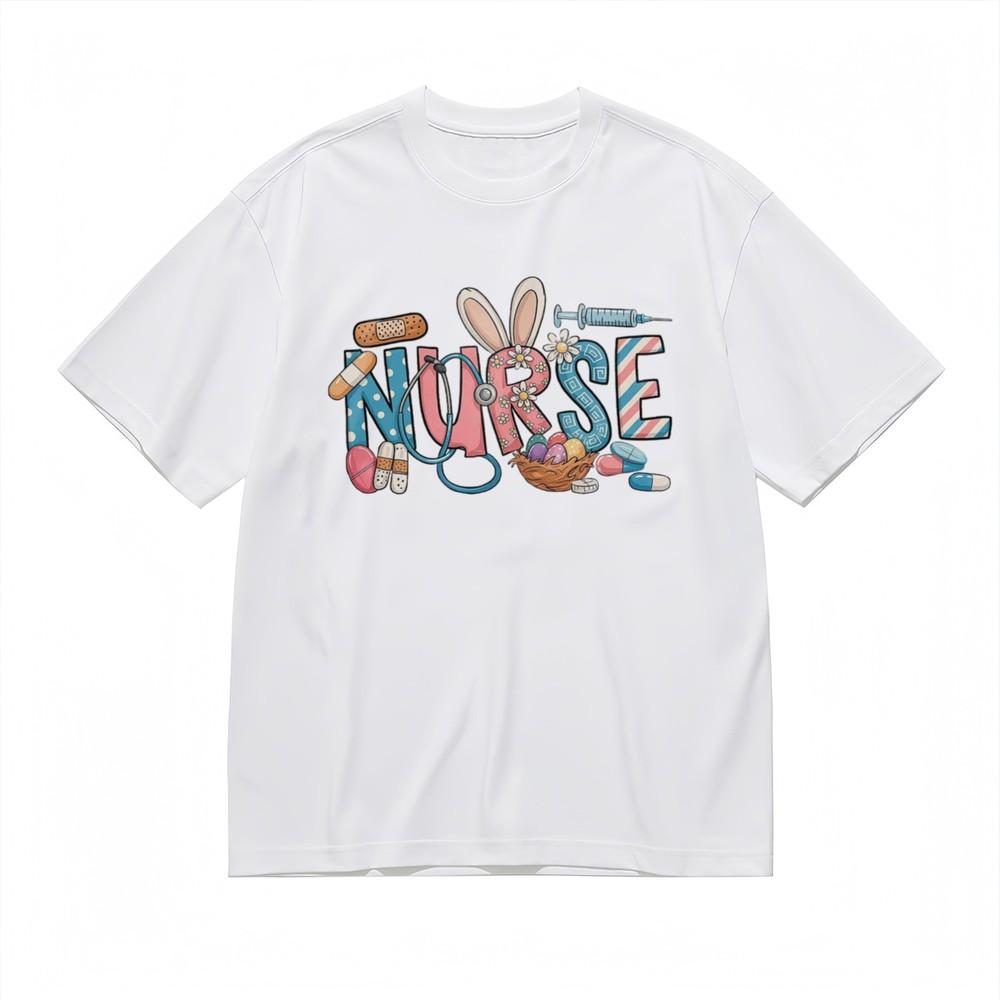 

Men s Fashion Festive Breathable Classic T-Shirt Nurse Easter Cartoon Tee M