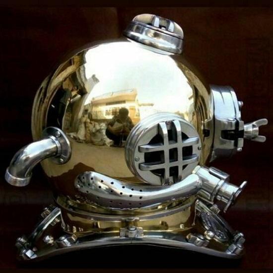 US Navy Taucherhelm, Glänzender Mark V Marine Scuba Taucherhelm 45,72 cm, Tiefsee Marinehelm Dekorative Nachbildung