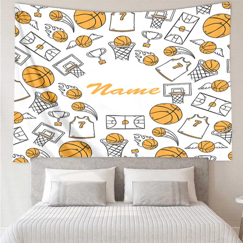Custom Name basketball Print Tapestry, Backdrop, Easy Setup, Ideal for Bedroom, Office & Living Room, with Aesthetic Wall Hanging Decor.