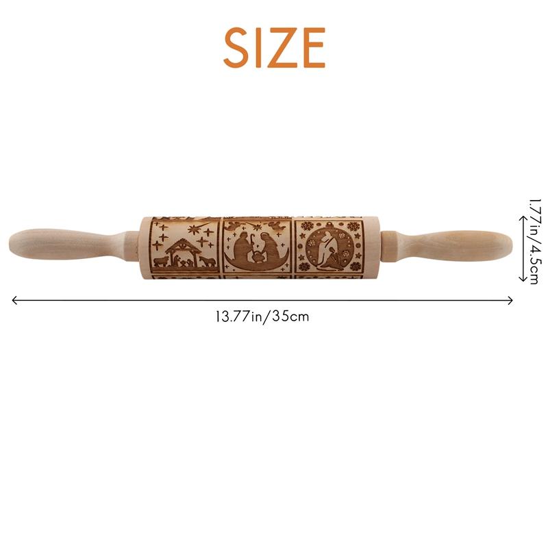 Nativity Pattern Xmas Christmas Wooden Embossing Rolling Pin With 9 Different Scene For Baking Embossed Cookies