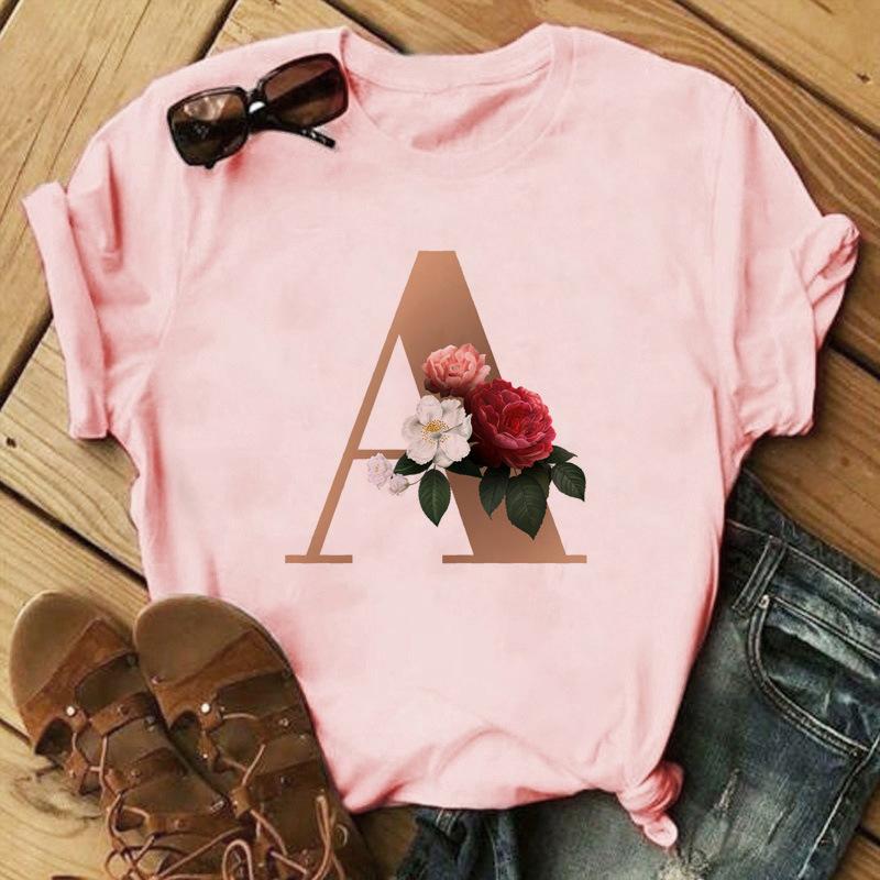 Stylish Gold 26 Letter Floral Print T-shirt Black Oversized for Men And Women Summer Polyester Fabric T-Shirt