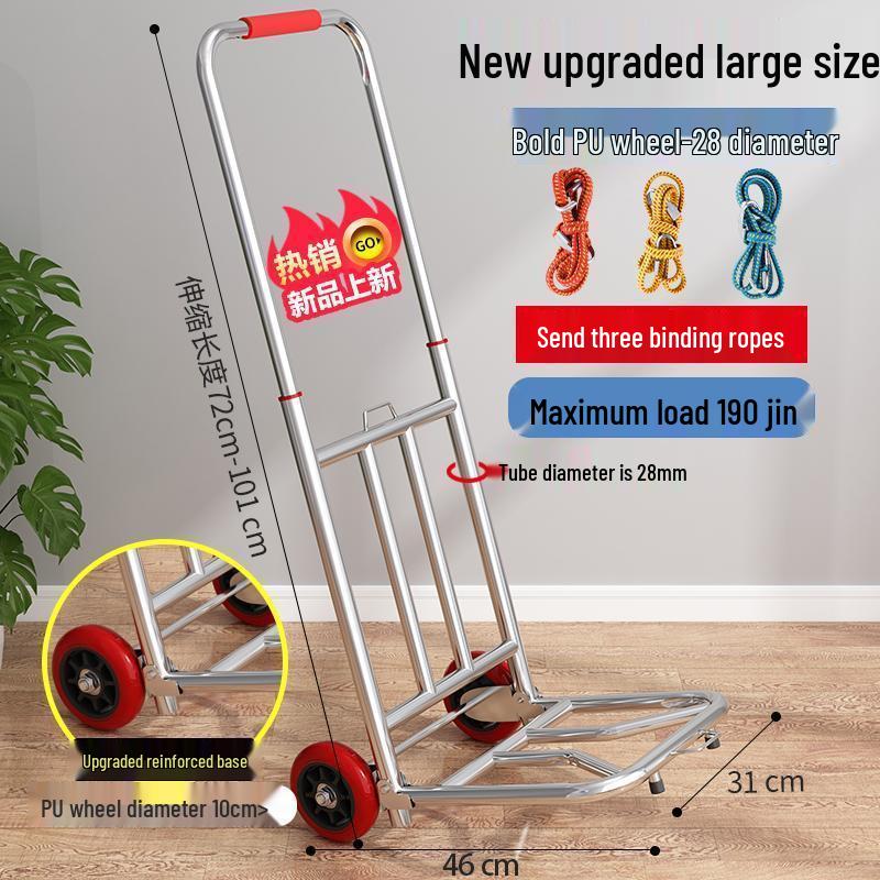 Carrito de Compras Plegable Portátil para Uso Doméstico - Carrito de Equipaje de Acero al Carbono Tirado a Mano para Comestibles
