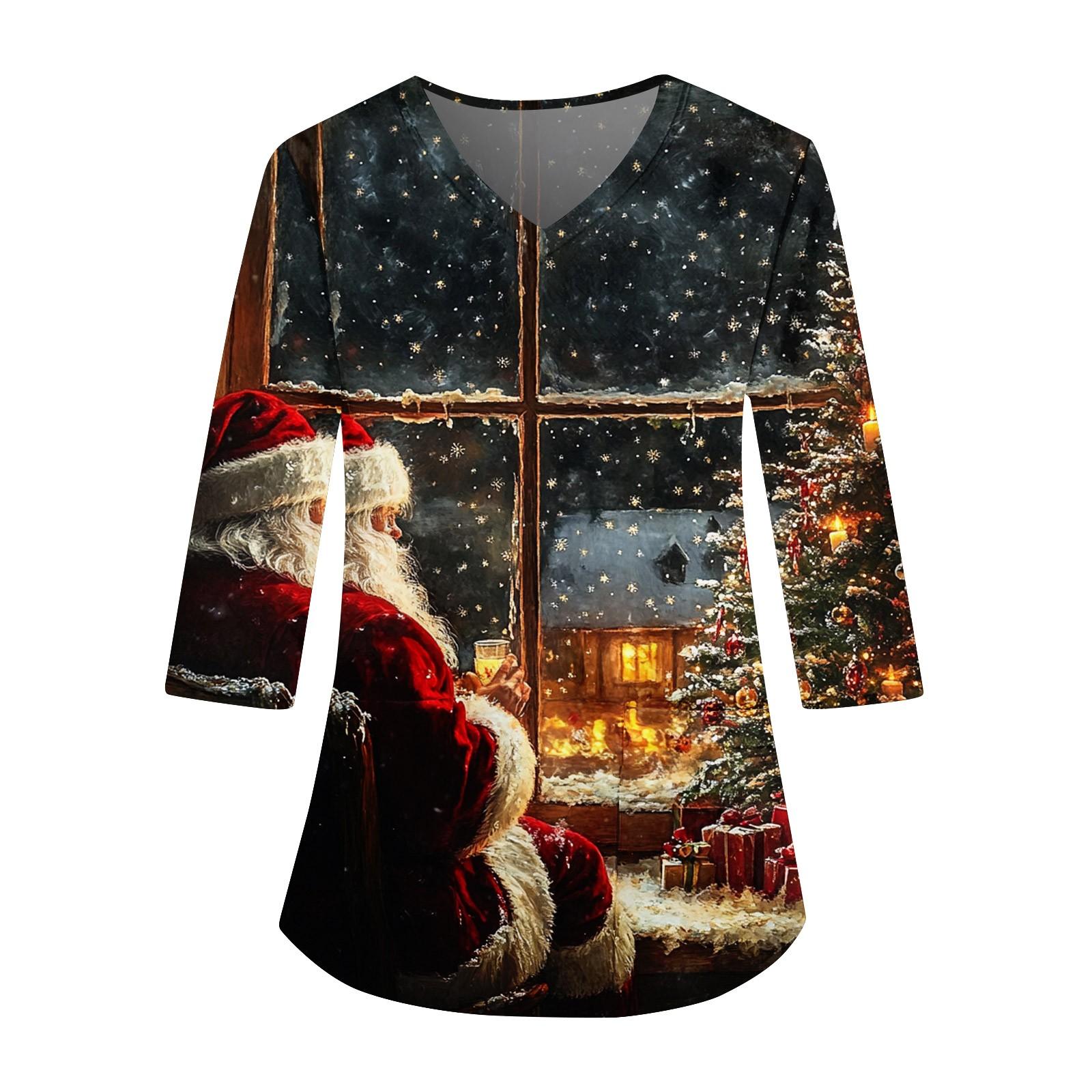 

Модные женские комбинезоны с V-образным вырезом и рукавами 3/4, карманы, рождественские принты, свободные топы L красный