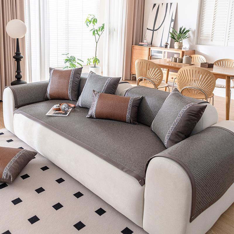 

Summer Cool Rush Grass Mat Sofa Cushion Non-Slip Cool Seat Cushion Simple Modern Sofa Cover Cover 70*70cm темно-серого