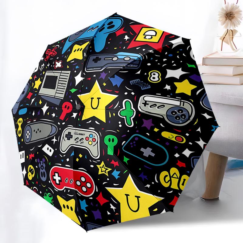 

Game Controller Folding Umbrella - Fashionable Auto-Open Design 8 Iron Ribs Plastic Handle Foldable Sunshade Perfect Gifts