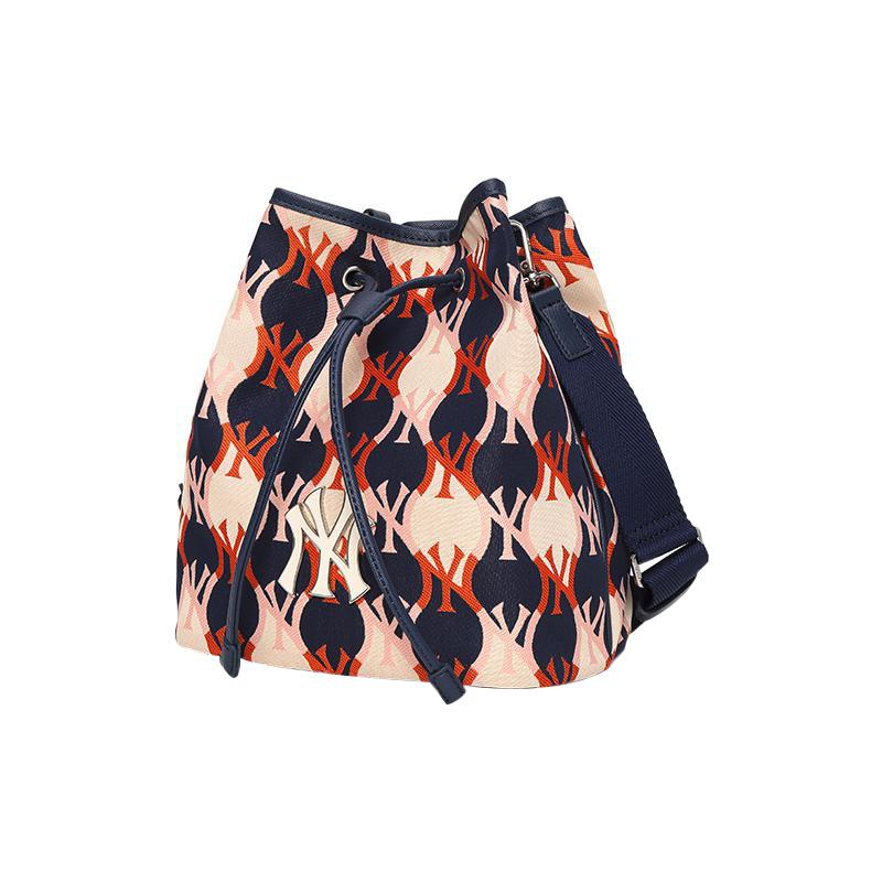 New MLB Monogram Collection Canvas Combo Bag Bucket Bag Handbag Shoulder Bag Crossbody Bag Regular Unisex Dark Marine Blue 3ABML012N