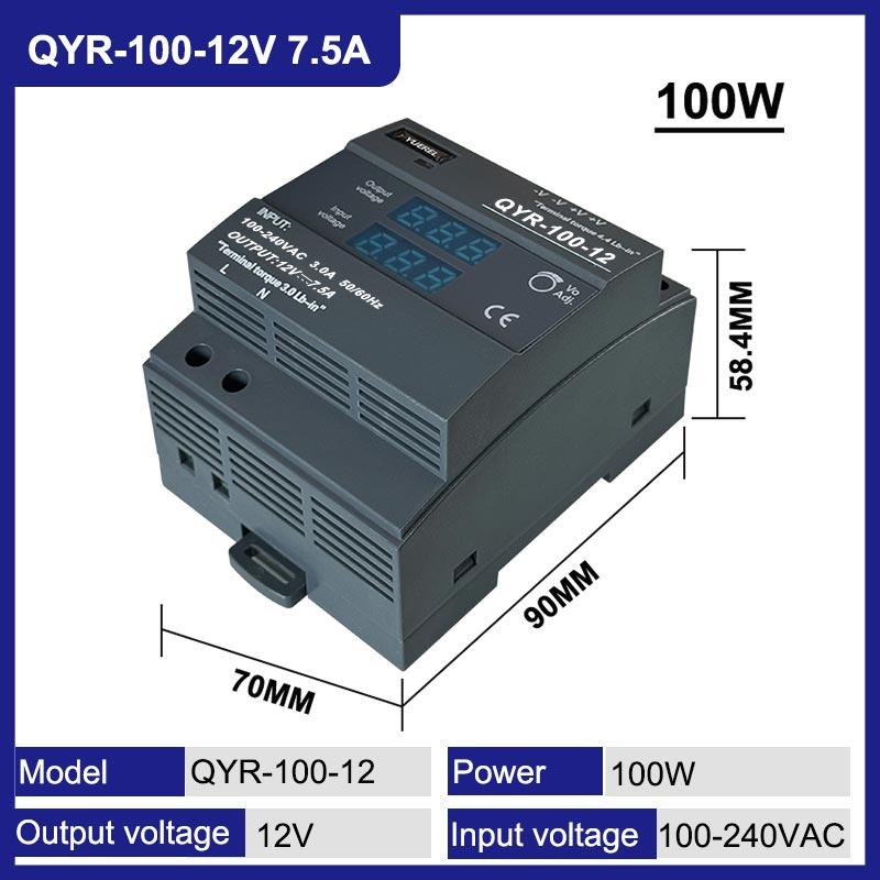 60W 100W 150W DIN Rail Switching Power Supply with Industrial Step Shaped AC-DC 12V 24V Digital Display for LED Light Strip