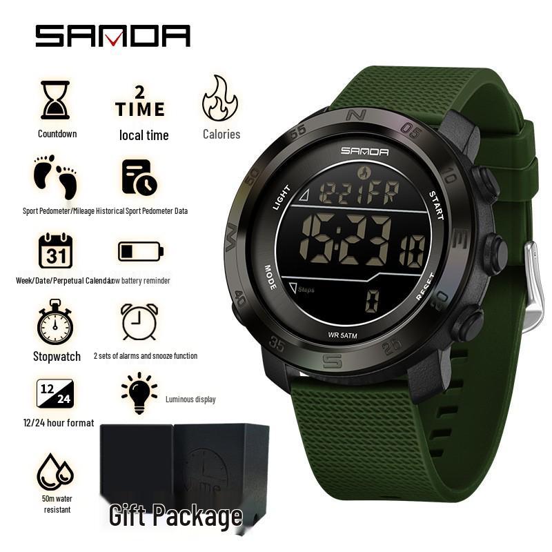 SANDA Unisex Sports Watch: Perpetual Calendar, Alarm, Dual Time Zones, Pedometer.