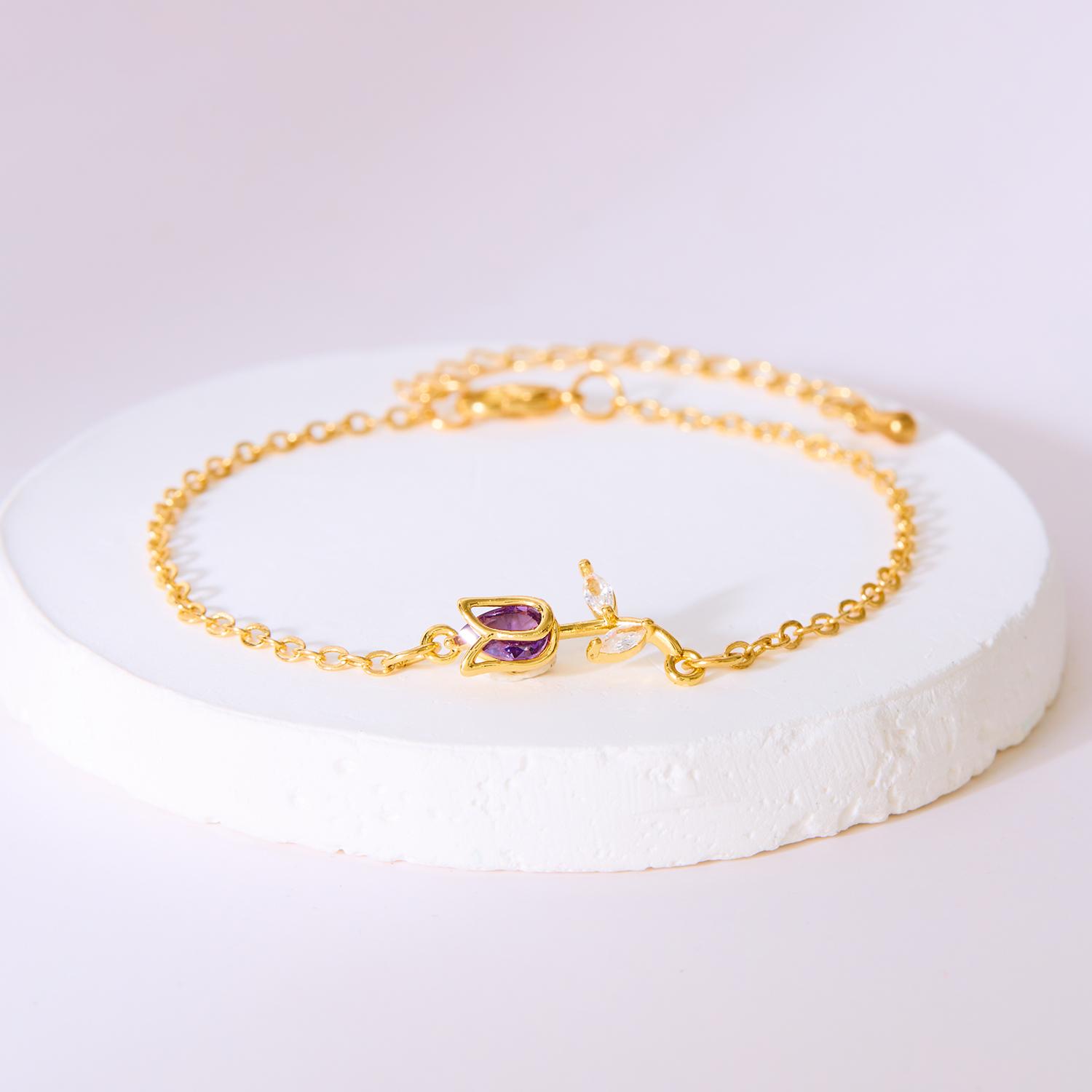 

New Elegant Crystal Tulip Flower Bracelet For Women Y2K Sweet Girls Cherry Blossom Zircon Bracelets Luxury Designer Jewelry Gift