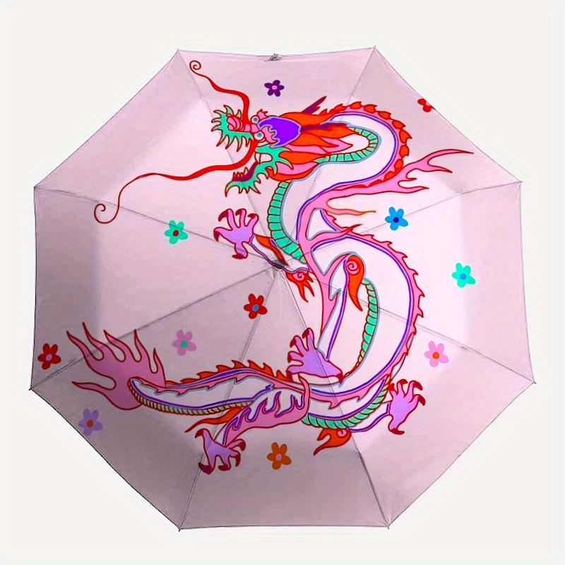 

1pc Dragon, Flowers Automatic Open/close Folding Umbrella, Compact Portable Travel Umbrella, Perfect Birthday/Christmas, Cute Umbrella, Dura