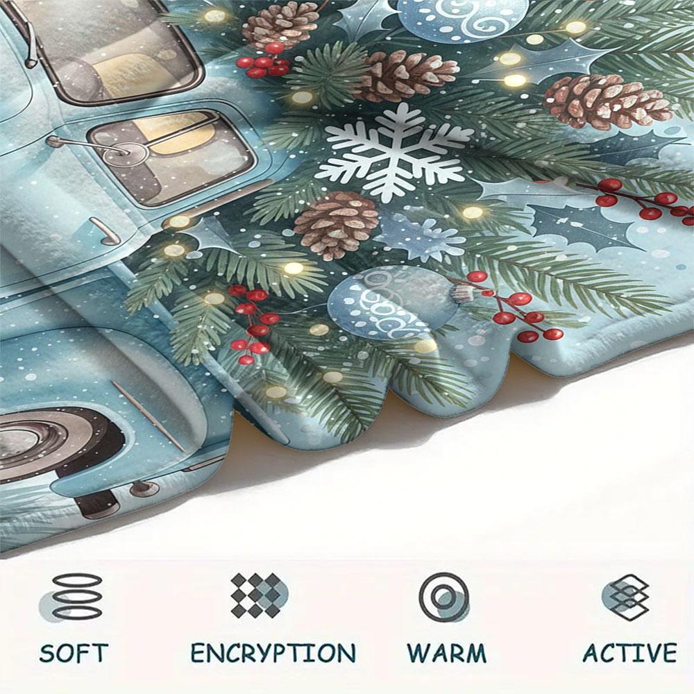 1Pc Seasons truck Print Flannel Blanket, High quality Comfortable for All Seasons, Home Decor, Warmth and Comfort, Perfect for Christmas Gifts