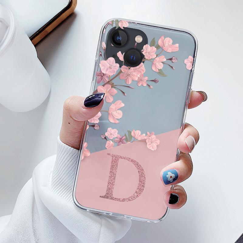

Flowers Letter Case For iphone 13 Pro Max 13 Capa Clear Soft Silicone Covers For iphone 13 Fundas Alphabet Transparent Bags iPhone 13 Pro