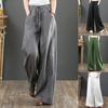 Casual Women Solid Color Wide Leg Pants High Waist Pockets Loose Long Trousers