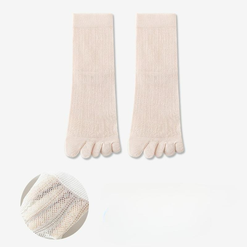 Chaussettes d'été à cinq doigts chaussettes en coton pour femmes ultra-fines en maille respirantes absorbant la transpiration désodorisantes chaussettes d'été à doigts séparés rose