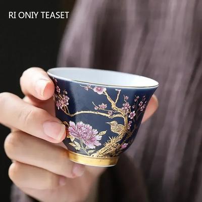 1 szt. Pałacowy Luksusowy Ceramiczny Czarek do Herbaty Ręcznie Malowane Kwiaty Czarka do Herbaty Ręcznie Robiony Kubek do Herbaty Tie Guanyin Pu'er Domowy Porcelanowy Zestaw do Herbaty 65ml