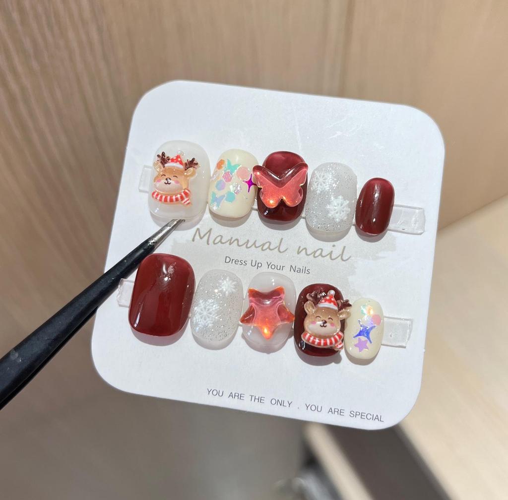 Christmas Collection: Cute Cartoon Girl Wearable Nail Stickers, Handmade & Removable