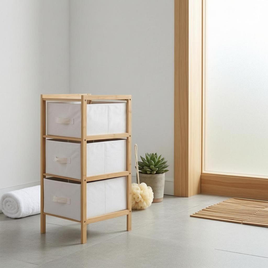 Bamboo Storage Rack Saving 3 Drawer Space-Efficient Design