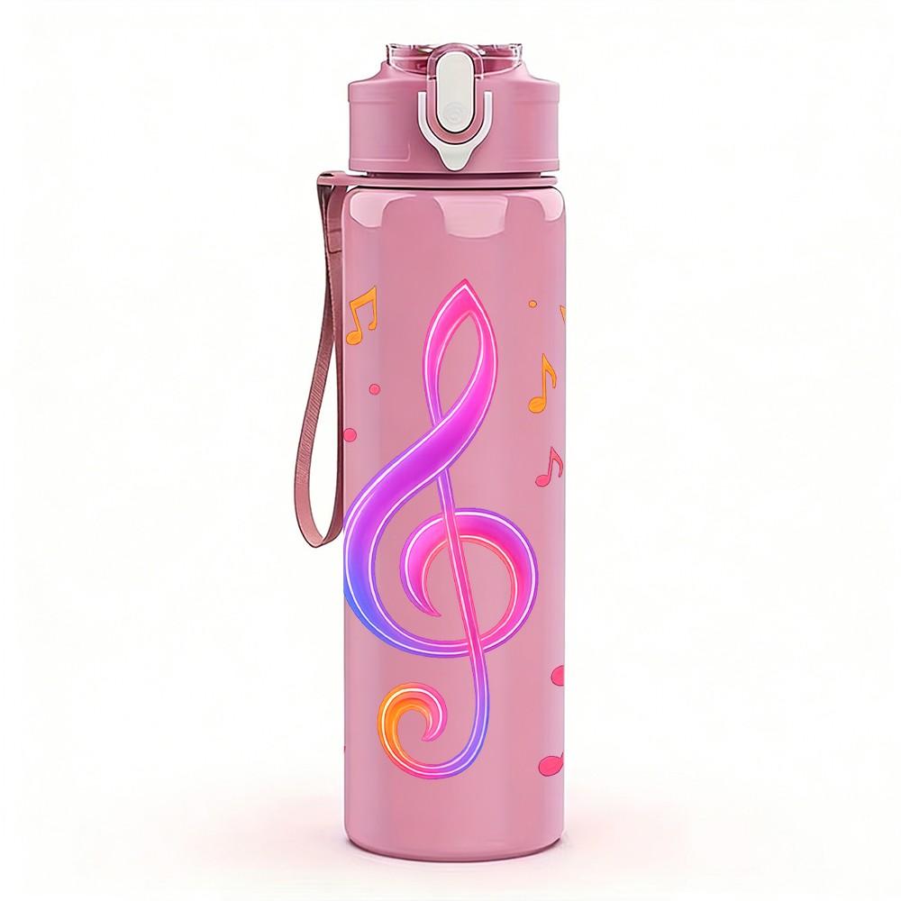 1PC Colorful Treble Clef Music Note 750ml Color Plastic Sports Water Bottle Leakproof Flip Straw Lid Suitable for Sports Office Home Use