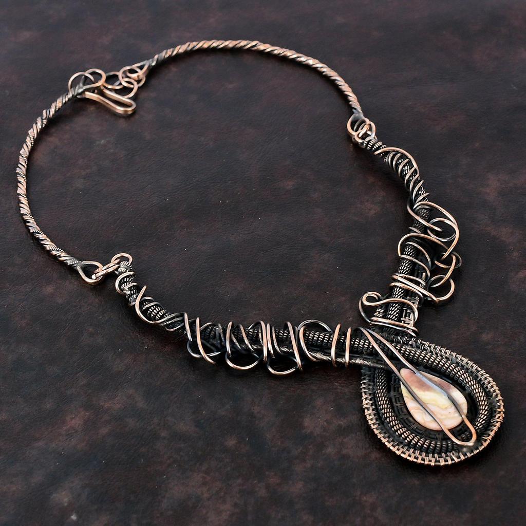 Rhodochrosite Necklace Copper Wire Wrapped Adjustable Necklace Copper Jewelry Handmade Necklace Rhodochrosite Gemstone Jewelry Gift For Mom