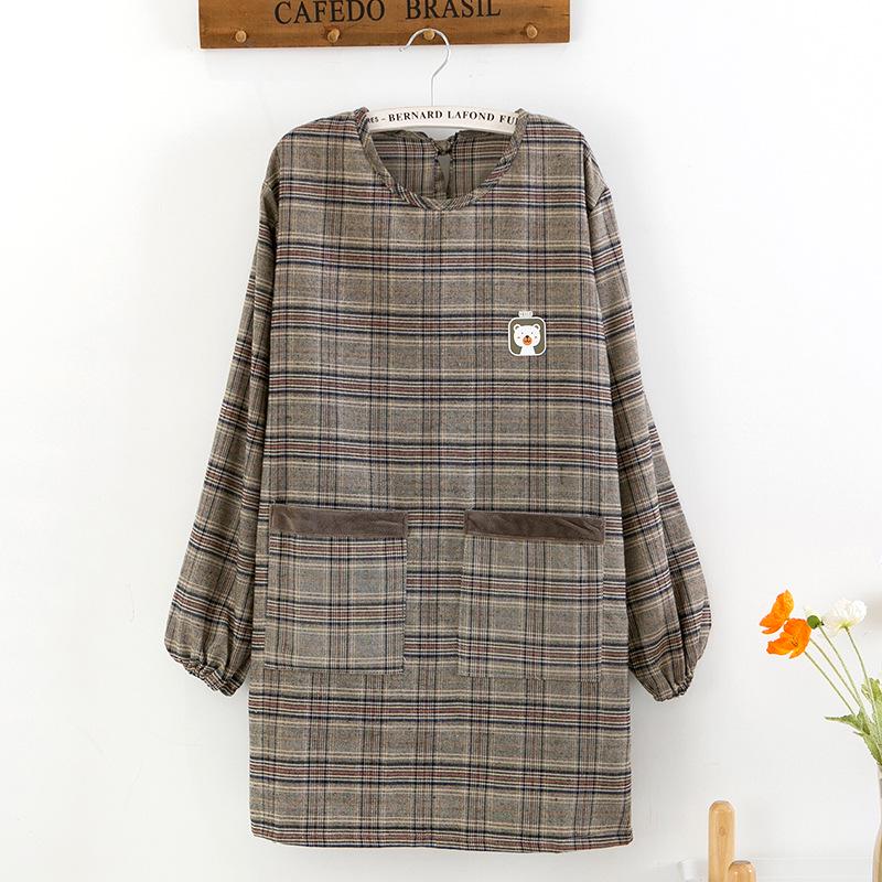 Japonská kostkovaná zástěra s medvědem, voděodolná: Otočný, Odolný proti skvrnám Kuchyňský ochranný oděv