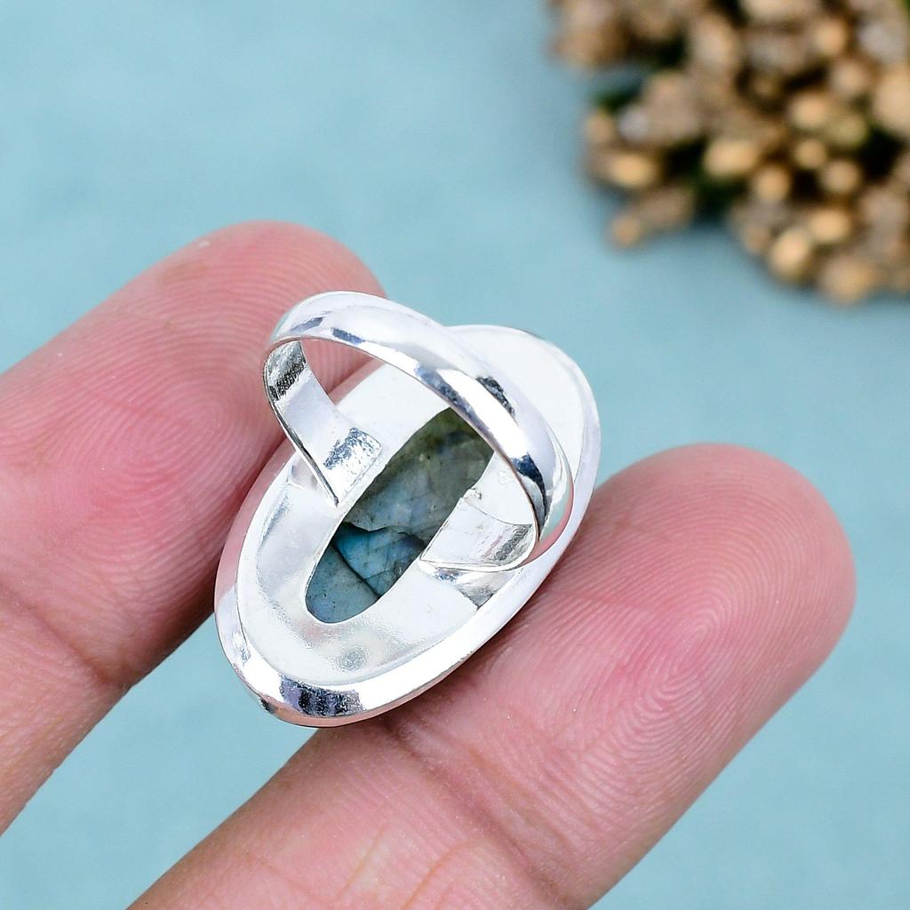 Labradorite Gemstone Ring 925 Sterling Silver Bezel Set Oval Statement Ring Jewelry for Women
