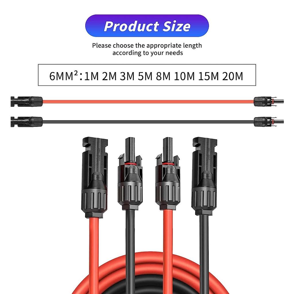 12 AWG-4mm2 Solar Panel Extension Cable Copper Wire Black and Red with Solar Connector Solar PV Cable