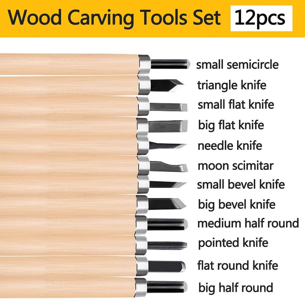 Wood Carving Tools Set 12 Pcs,Wood Carving Kit Set , Wood Whittling Kit for Beginners Kids Adults.