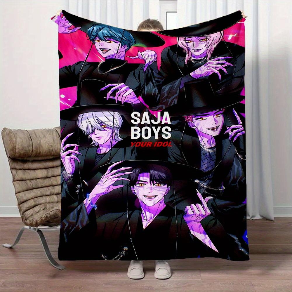 1Pc Saja Boys Print Flannel Blanket, Comfortable for All Seasons, Home Decor, Warmth and Comfort, Perfect for Christmas Gifts821100